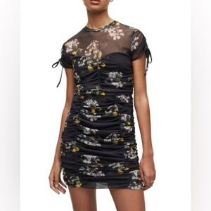 ALLSAINTS Giorgia Eugenia Ruched Mini Dress in Black Size 8